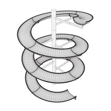recommend clip art: Wireframe water slide. 3D spiral pipe waterpark construction, water slide in pool aqua park. Waterpark spiral slide water pipes. Vector illustration.