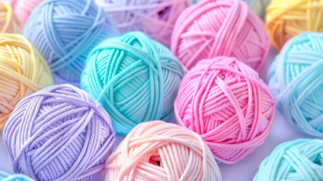 Collection of colorful yarn balls neatly arranged on a wooden table