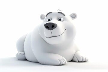 3Dcartoon Polar bear on white background 