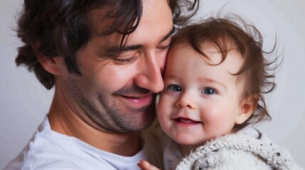 Smiling Father with his child, Fatherhood Moment loving portrait