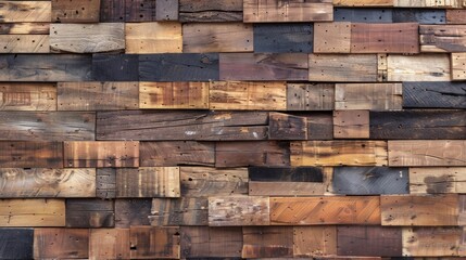 Detailed view of a wall constructed with weathered wooden planks, showcasing the texture and pattern
