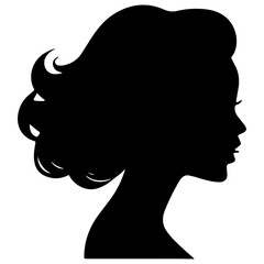 Black vector beautiful woman profile silhouette - fashion or beauty illustration