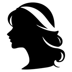 Black vector beautiful woman profile silhouette - fashion or beauty illustration