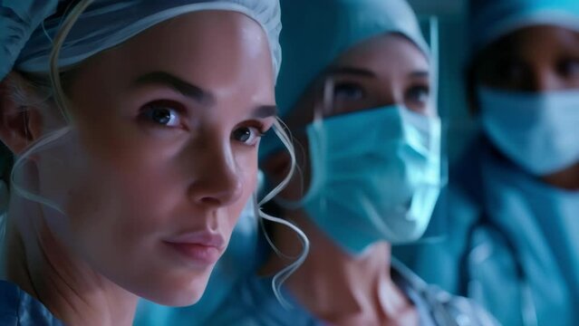 A team of doctors and nurses work together with precision and efficiency their focused expressions a testament to their commitment to providing exceptional medical care.