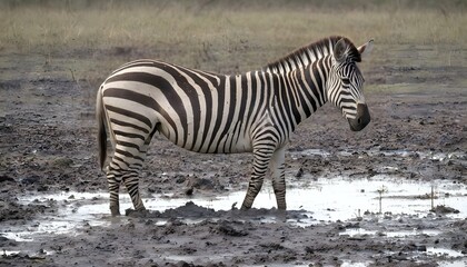 Fototapeta na wymiar A Zebra In A Muddy Swamp