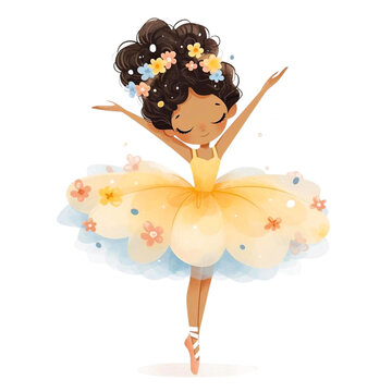 Watercolor illustration of ballerina PNG.