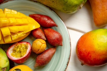 various tropical fruits, top view