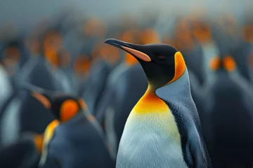 Wandaufkleber A penguin with orange spots against the background of other penguins  © Ivan