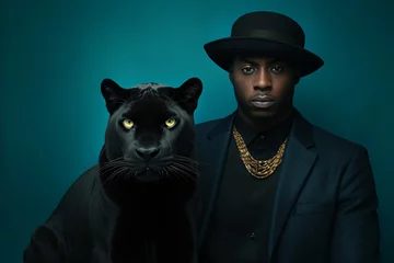 Foto auf Alu-Dibond a man in a black suit and hat with a black panther © Zacon
