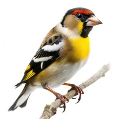 Fototapeta premium Goldfinch: with bright yellow and black markings, isolated on white background
