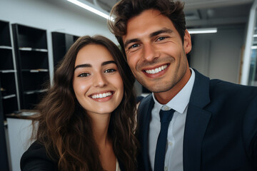 Corporate meeting with successful business people in modern workstation building Generative AI