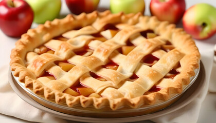 Delicious apple pie on light background