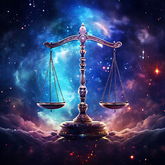 libra zodiac sign against space nebula background. Astrology calendar. Esoteric horoscope and fortune telling concept
