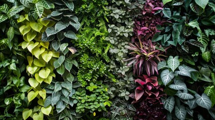Fototapeta na wymiar Diverse Plants Covering Green Wall