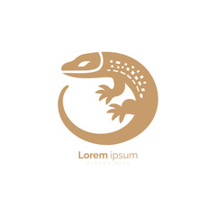 Circular Logo Design Featuring Stylized Gecko Illustration in Monochrome Tone