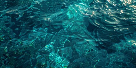 A deep blue and turquoise sea texture, capturing the crystal-clear waters of the Aegean Sea, with light reflections and subtle wave patterns created with Generative AI Technology - obrazy, fototapety, plakaty