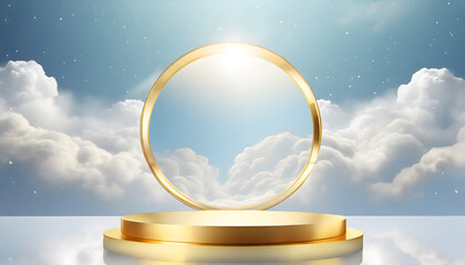 3d background product display mirror podium scene with sky cloud platform. cloud background....