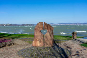 Heart of Balaton statue on Zamardi beach at Lake Balaton Hungary