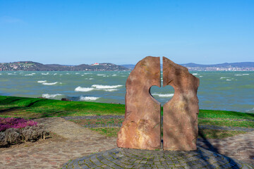 Heart of Balaton statue on Zamardi beach at Lake Balaton Hungary
