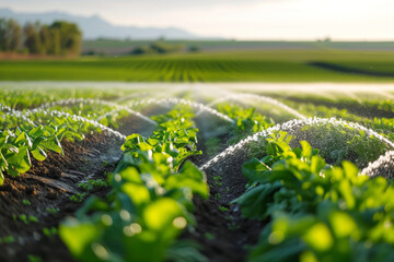 Precise field irrigation systems and devices on the field with text or inscriptions

