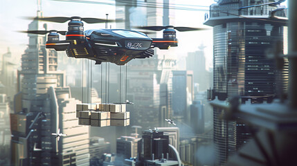 Futuristic Drone Delivery Service Transporting Packages