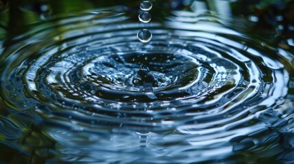 Captures the moment a single water droplet plunges into a still pond,creating a series of concentric ripples that spread across the surface The image serves as a powerful