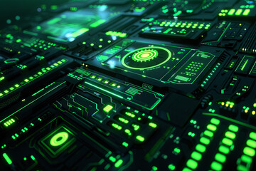 Fototapeta premium A black and green futuristic GUI