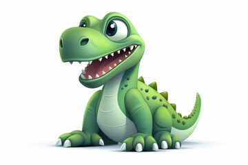 Fototapeta premium This adorable cartoon T-Rex, with a friendly smile and vibrant green shades, is perfect for children's book illustrations