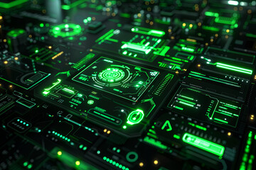 Fototapeta premium A black and green futuristic GUI