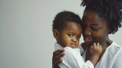 Mother and child: Motherhood Moment, tender and cute portrait with copy space - obrazy, fototapety, plakaty