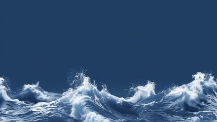 Artistic digital illustration representing a tumultuous ocean with dynamic waves against deep blue background. - obrazy, fototapety, plakaty