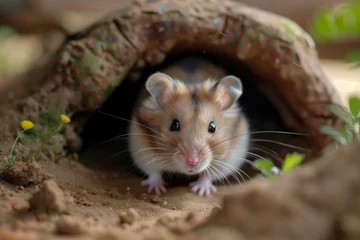 Foto op Plexiglas hamster exploring a burrow in a habitat enclosure © primopiano