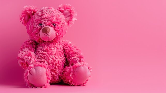 A vibrant pink bear against a matching background.