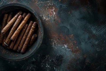Tuinposter Cigars on a dark background generated by AI © Tatiana