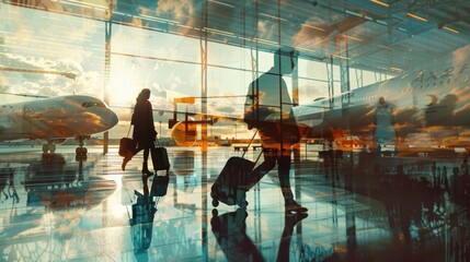 Airplane Passenger Travel at International Airport,AI generated image - obrazy, fototapety, plakaty