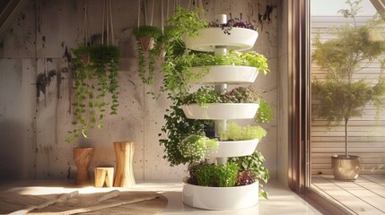 Tall White Planter With Plants by Window