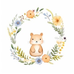 Herbal and floral wreaths, clipart, watercolor illustration clipart, isolated on white background , watercolor, backtoschool, cute, a boy, a girl, cute animal - obrazy, fototapety, plakaty