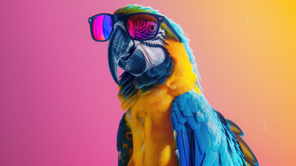 Cool Parrot with Sunglasses on Colorful Background Generative AI