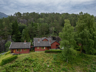 typical holiday resort with forest in the mountains of Norway