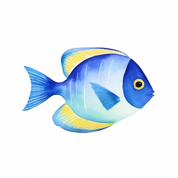 Tropical fish swimming in clear waters, clipart, watercolor illustration clipart, isolated on white background , watercolor, cute, character, uniq