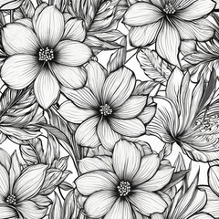Black and White Drawing of Flowers. Generative AI