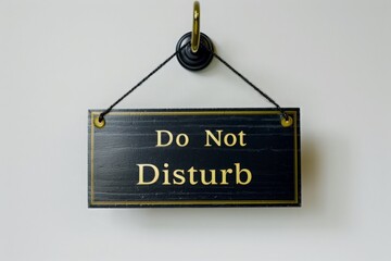 An isolated elegant Do Not Disturb sign crafted from exquisite materials hanging peacefully on a wall.