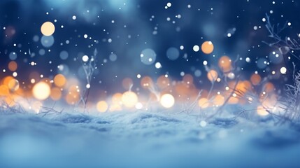 snow covered ground with small plants and lights - obrazy, fototapety, plakaty