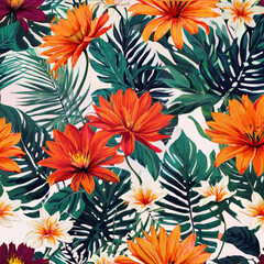 Colorful Flower Pattern on White Background. Generative AI