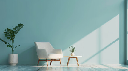 Modern minimalist living room interior with sunlight