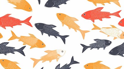 A repeating pattern of minimalist fish swimming on light background. AI generate illustration