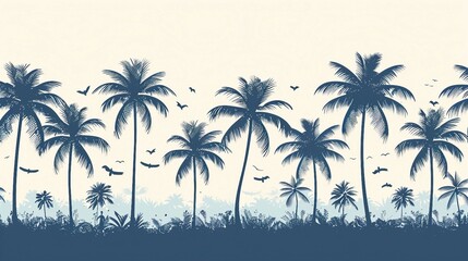 A repeating pattern of palm tree silhouettes swaying in the breeze. AI generate illustration - obrazy, fototapety, plakaty