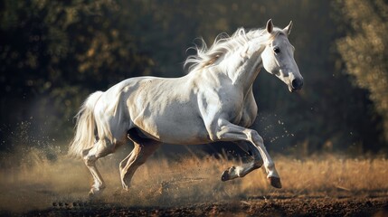Obraz na płótnie Canvas photo of a white horse running .AI generated image