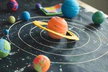crafting a plasticine solar system with planets - obrazy, fototapety, plakaty