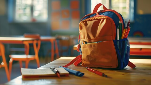 Backpack in the Class Background. School, Bag, Carry, Background, Suitcase, Knowledge, Study, Learn, College, Kindergarten, Baggage, Student

